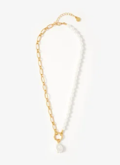 Clearance Tone Chain & Pearl Drop Necklace Jewellery|Jewelry