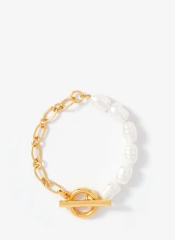 New Tone Chain & Pearl T-Bar Bracelet Jewellery|Jewelry