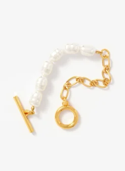 New Tone Chain & Pearl T-Bar Bracelet Jewellery|Jewelry