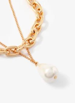 Tone Pearl Drop Double Layered Necklace Jewellery|Jewelry