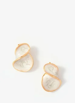 Clearance Gold Tone Pearlescent Wave Earrings Jewellery|Jewelry