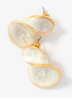 Clearance Gold Tone Pearlescent Wave Earrings Jewellery|Jewelry