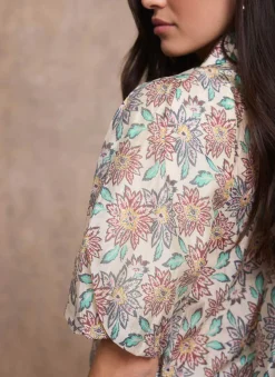 New Green Floral Print Puff Sleeve Shirt Shirts & Blouses|All Tops