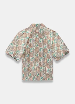 New Green Floral Print Puff Sleeve Shirt Shirts & Blouses|All Tops