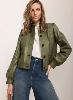 Discount Leather Puff Sleeve Jacket Jackets|Leather & Suede Jackets