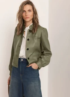 Discount Leather Puff Sleeve Jacket Jackets|Leather & Suede Jackets