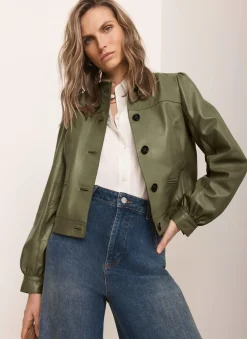 Discount Leather Puff Sleeve Jacket Jackets|Leather & Suede Jackets
