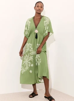 Clearance Palm Print Maxi Beach Dress Summer Dresses|Maxi Dresses