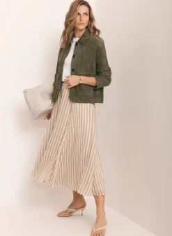 Clearance Green Striped A Line Midi Skirt Midi Skirts|Skirts