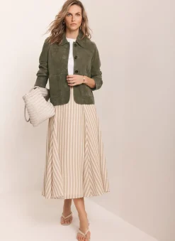 Clearance Green Striped A Line Midi Skirt Midi Skirts|Skirts
