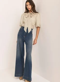 New Striped Puff Sleeve Blouse Shirts & Blouses