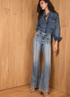 Best Indigo Cropped Denim Shirt Shirts & Blouses