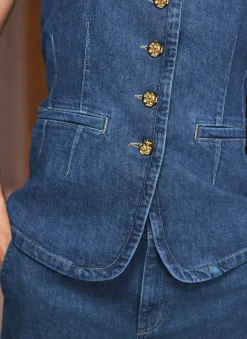 Discount Indigo Denim Longline Waistcoat Waistcoats|Denim Jackets