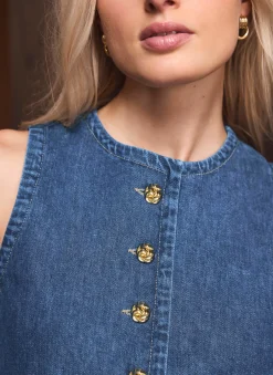Discount Indigo Denim Longline Waistcoat Waistcoats|Denim Jackets