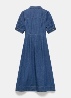 New Indigo Denim Midi Shirt Dress Midi Dresses|Denim Dresses