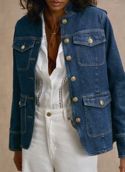 Hot Indigo Denim Military Jacket Jackets|Denim Jackets