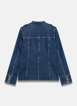 Hot Indigo Denim Military Jacket Jackets|Denim Jackets