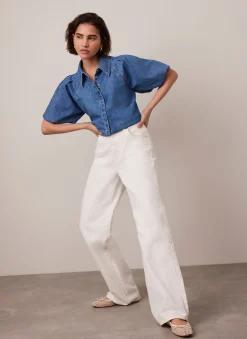 Online Indigo Denim Puff Sleeve Shirt Shirts & Blouses