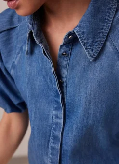 Online Indigo Denim Puff Sleeve Shirt Shirts & Blouses