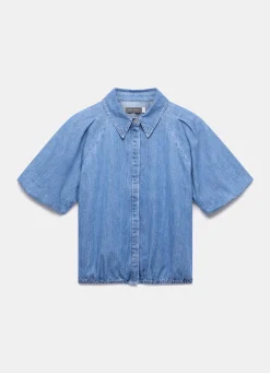 Online Indigo Denim Puff Sleeve Shirt Shirts & Blouses