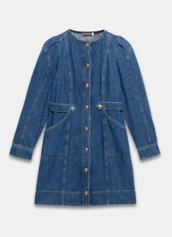 Best Indigo Denim Puff Sleeve Mini Dress Mini Dresses|Denim Dresses