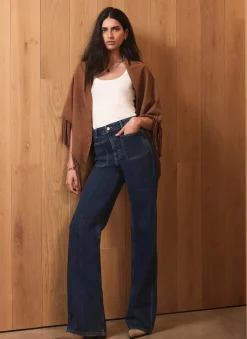 Best Indigo Relaxed Straight Patch Pocket Jeans Flared Jeans