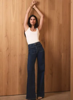 Best Indigo Relaxed Straight Patch Pocket Jeans Flared Jeans