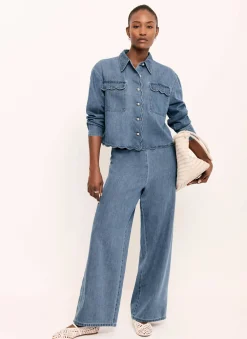 Sale Indigo Scallop Trim Wide Jeans Jeans|Wide Leg Jeans