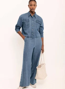 Sale Indigo Scallop Trim Wide Jeans Jeans|Wide Leg Jeans