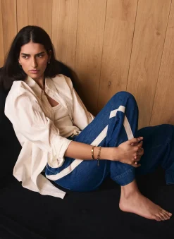 Best Indigo Tie Waist Side Stripe Wide Jeans Wide Leg Jeans