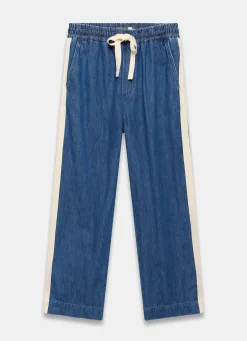 Best Indigo Tie Waist Side Stripe Wide Jeans Wide Leg Jeans