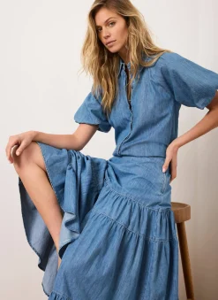 Outlet Indigo Tiered Denim Maxi Skirt Maxi Skirts|Skirts