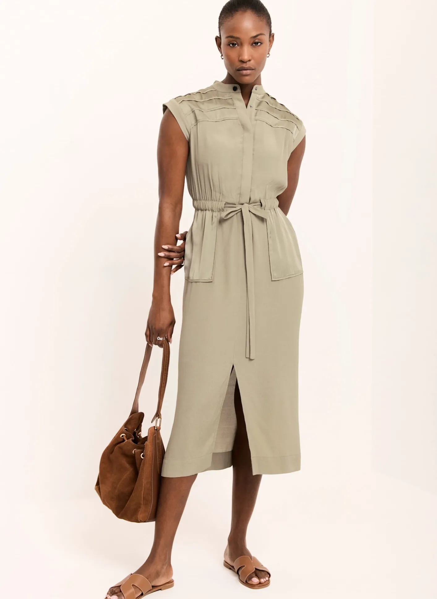 Hot Satin Utility Midi Dress Summer Dresses|Midi Dresses