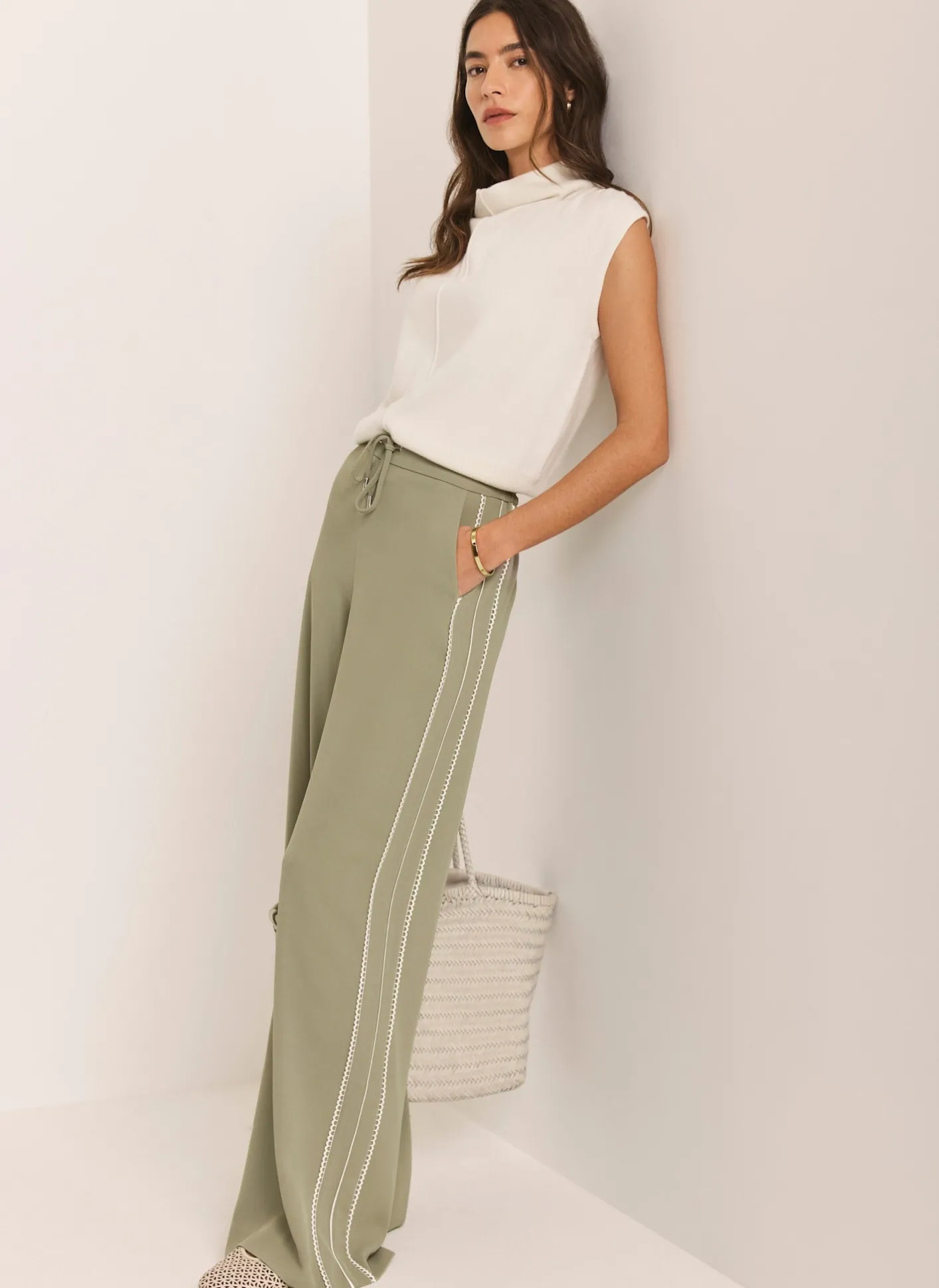 Scallop Side Stripe Wide Trousers Wide Leg Trousers|Trousers