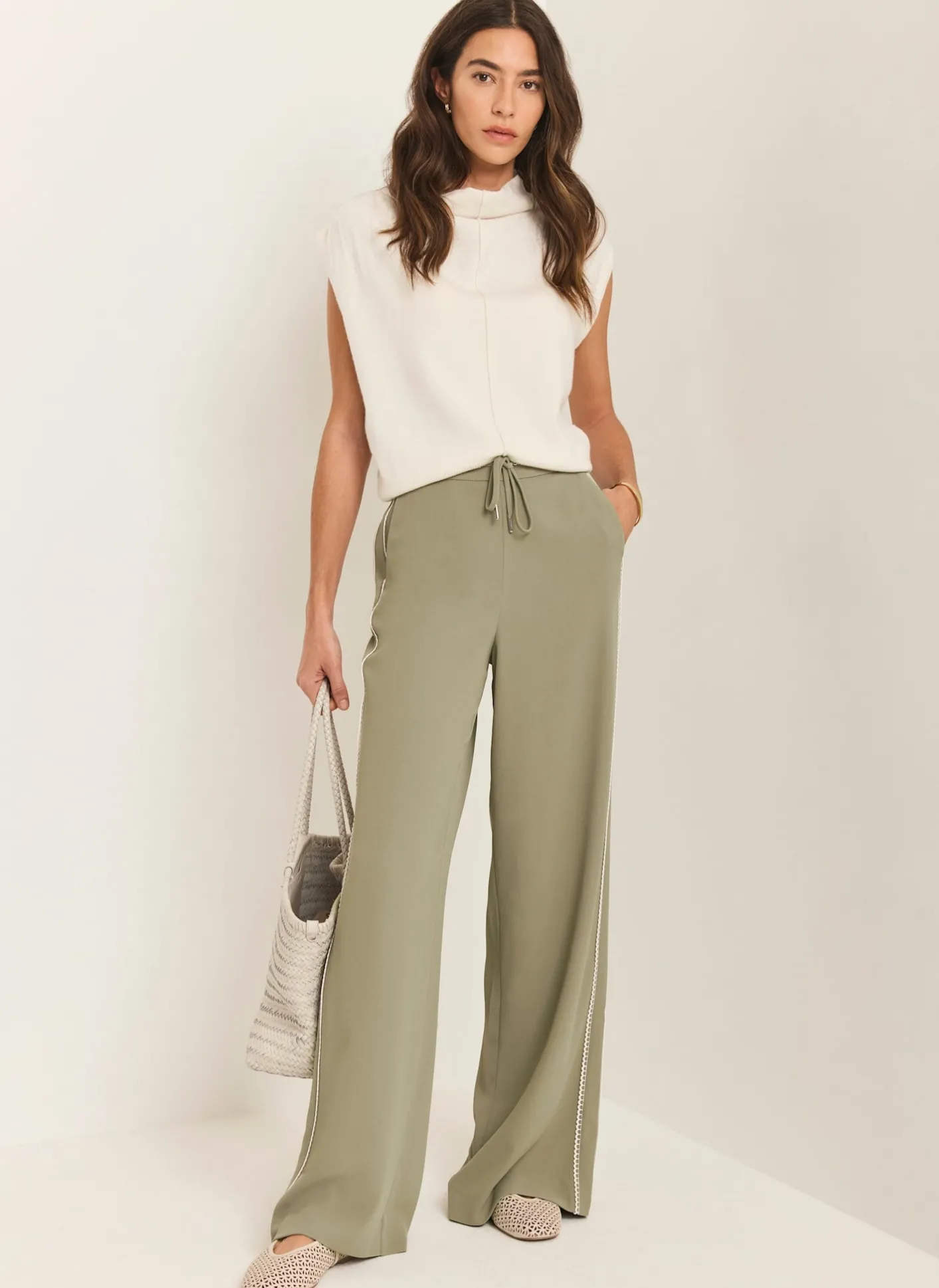 Scallop Side Stripe Wide Trousers Wide Leg Trousers|Trousers