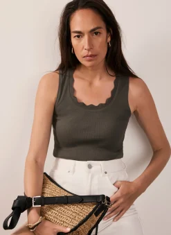 Clearance Scallop Trim Vest Top T-Shirts|T-Shirts