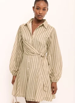 Hot Stripe Wrap Mini Dress Summer Dresses|Mini Dresses