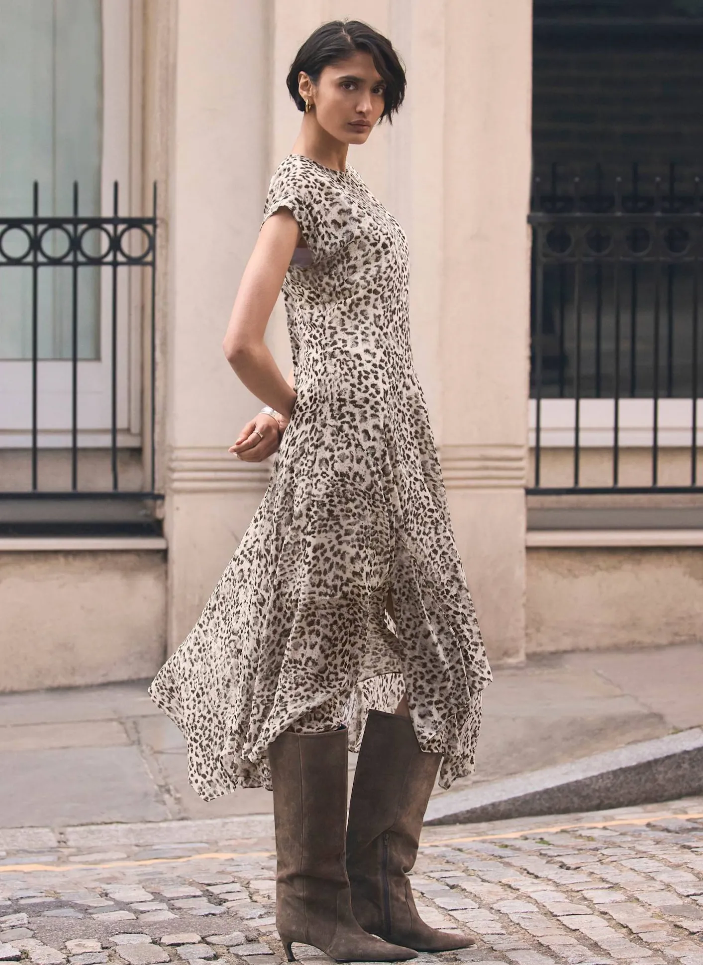 Online Leopard Print Cap Sleeve Midi Dress Midi Dresses|Printed Dresses