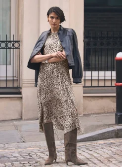 Online Leopard Print Cap Sleeve Midi Dress Midi Dresses|Printed Dresses