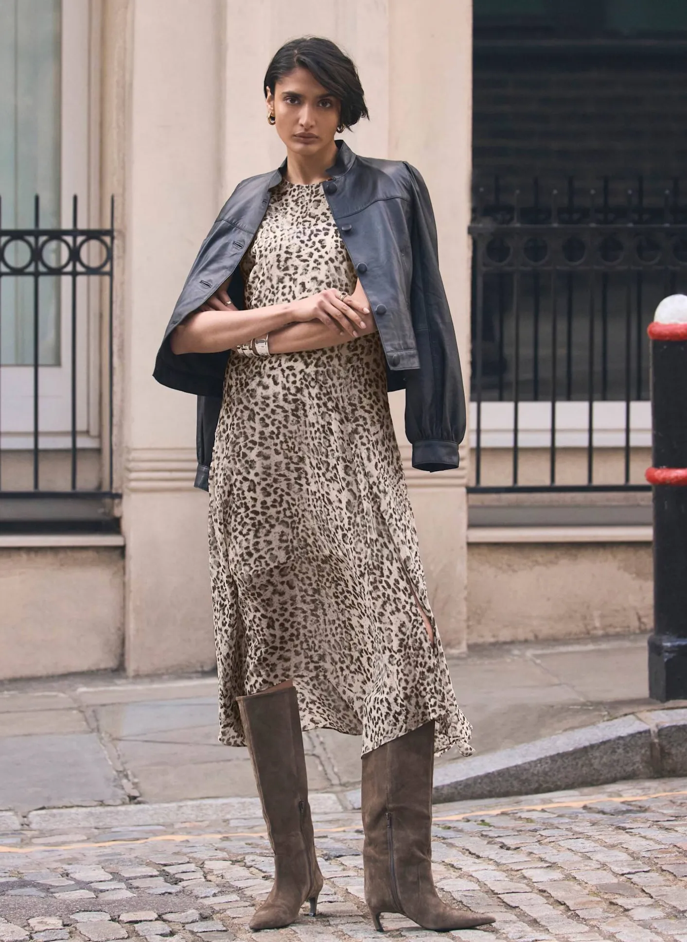 Online Leopard Print Cap Sleeve Midi Dress Midi Dresses|Printed Dresses