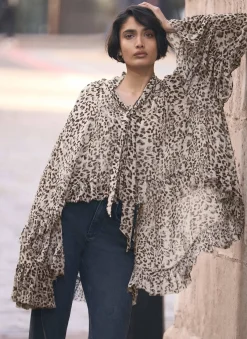 New Leopard Print Ruffle Blouse Shirts & Blouses