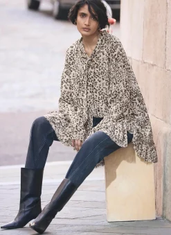 New Leopard Print Ruffle Blouse Shirts & Blouses