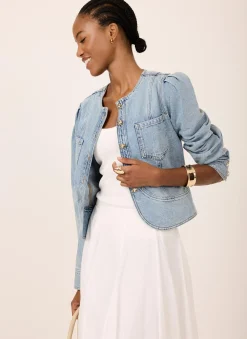 Best Light Indigo Collarless Denim Jacket Jackets|Denim Jackets