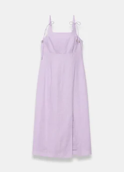 Hot Linen Bow Detail Midi Dress Summer Dresses|Midi Dresses
