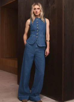 Discount Mid Indigo Buckle Detail Wide Jeans Jeans|Wide Leg Jeans
