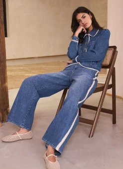 Best Mid Indigo Crochet Trim Straight Jeans Jeans|Straight Jeans