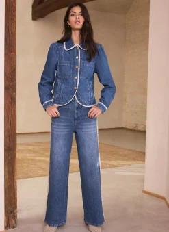 Best Mid Indigo Crochet Trim Straight Jeans Jeans|Straight Jeans