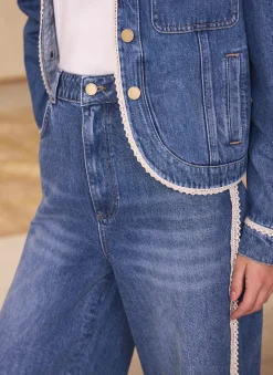Best Mid Indigo Crochet Trim Straight Jeans Jeans|Straight Jeans