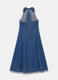 New Mid Indigo Denim Halter Midi Dress Midi Dresses|Denim Dresses