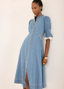 Hot Mid Indigo Denim Midi Dress Midi Dresses|Denim Dresses